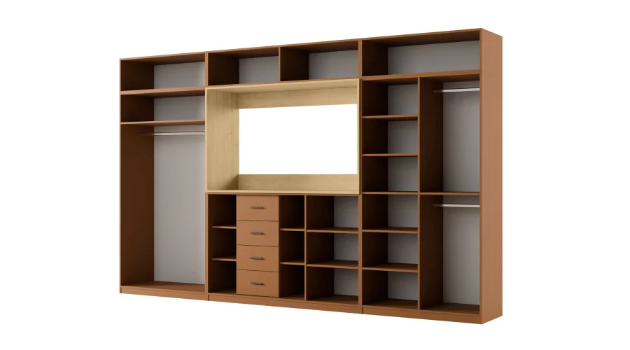 Stylowa meblościanka ze strefą RTV 385×240 cm Ceglany Dąb Carpenter Whisky - ATRIUM
