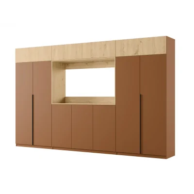 Stylowa meblościanka ze strefą RTV 385×240 cm Ceglany Dąb Carpenter Whisky - ATRIUM