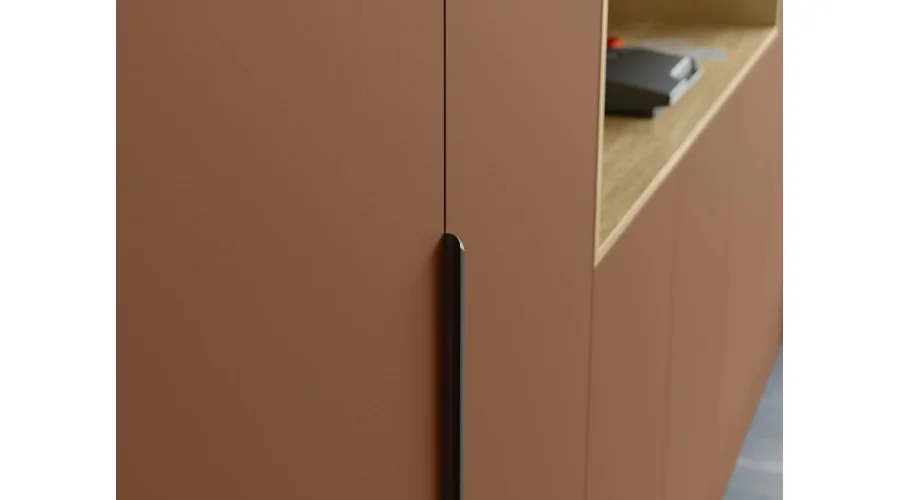 Stylowa meblościanka ze strefą RTV 385×240 cm Ceglany Dąb Carpenter Whisky - ATRIUM
