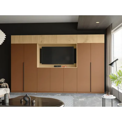 Stylowa meblościanka ze strefą RTV 385×240 cm Ceglany Dąb Carpenter Whisky - ATRIUM