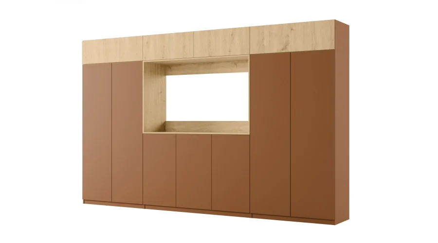 Stylowa meblościanka ze strefą RTV 385×240 cm Ceglany Dąb Carpenter Whisky - ATRIUM