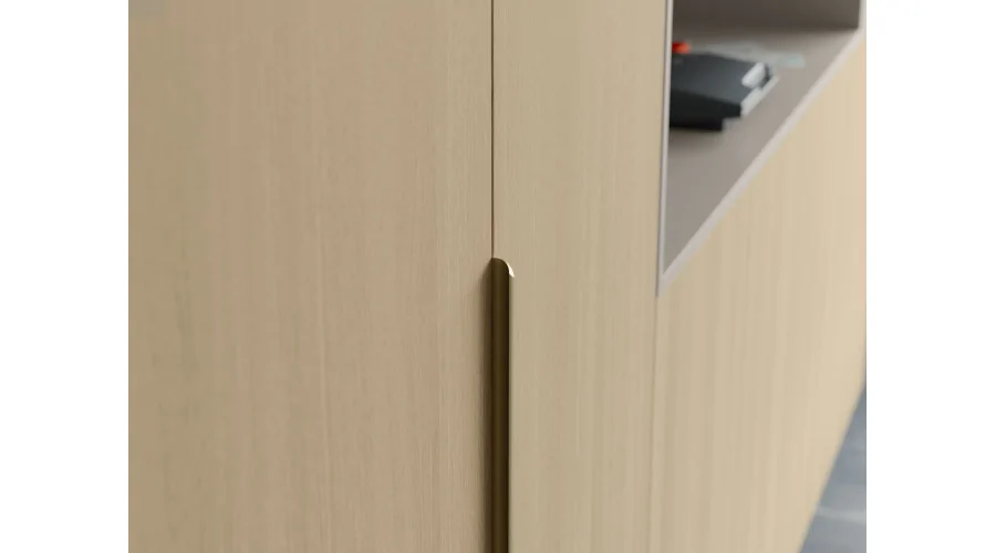 Stylowa meblościanka ze strefą RTV 385×240 cm Dąb Elegancki Kaszmirowy Beż - ATRIUM