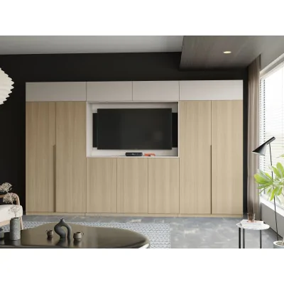 Stylowa meblościanka ze strefą RTV 385×240 cm Dąb Elegancki Kaszmirowy Beż - ATRIUM