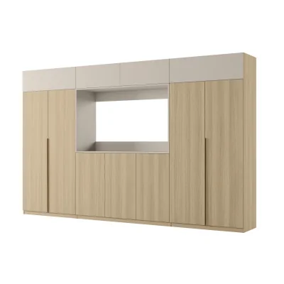 Stylowa meblościanka ze strefą RTV 385×240 cm Dąb Elegancki Kaszmirowy Beż - ATRIUM