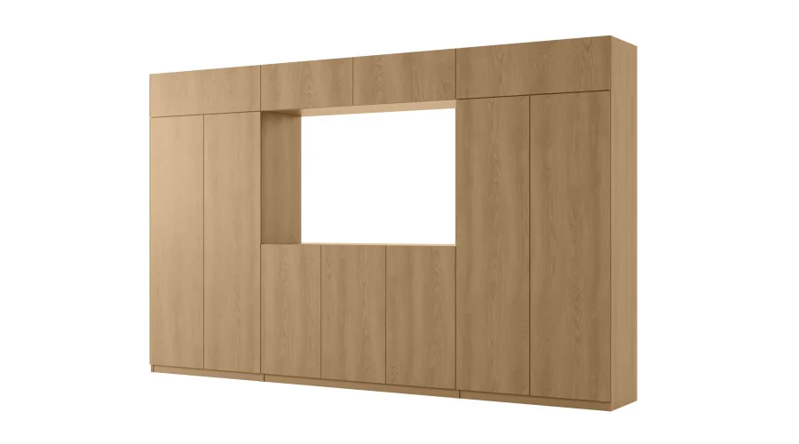 Stylowa meblościanka ze strefą RTV 385×240 cm Dąb Karmel - ATRIUM