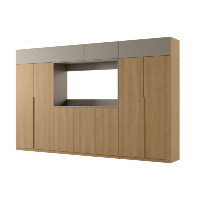 copy of Elegant Wall Unit with wardrobes, cabinets, TV shelf, width 380 cm - DAKO