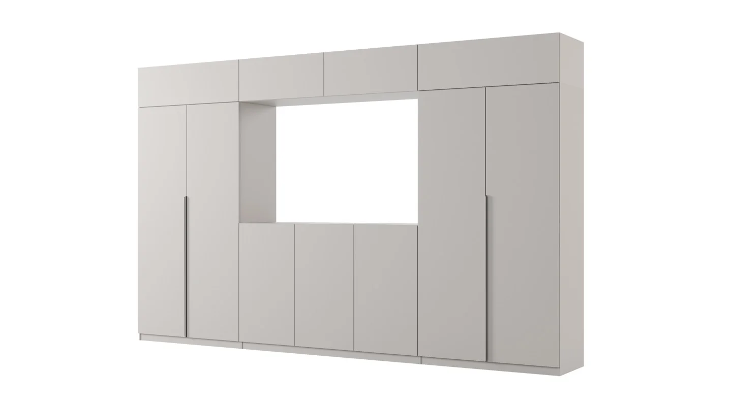 Stylowa meblościanka ze strefą RTV 385×240 cm Szary New York - ATRIUM Stylowa meblościanka ze strefą RTV 385×240 cm Szary New York - ATRIUM