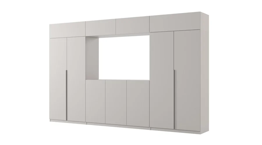 Stylowa meblościanka ze strefą RTV 385×240 cm Szary New York - ATRIUM Stylowa meblościanka ze strefą RTV 385×240 cm Szary New York - ATRIUM
