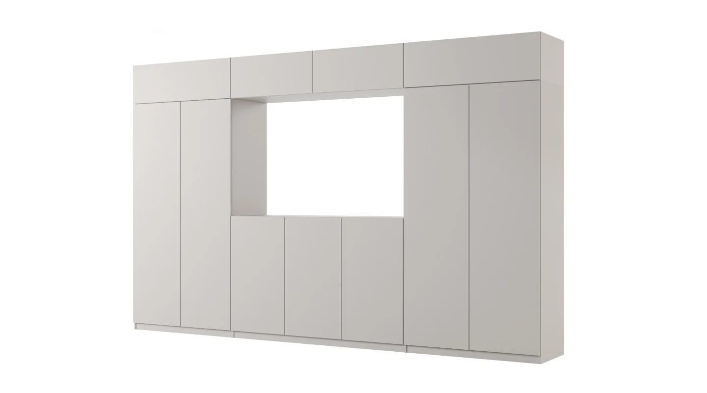 Stylowa meblościanka ze strefą RTV 385×240 cm Szary New York - ATRIUM Stylowa meblościanka ze strefą RTV 385×240 cm Szary New York - ATRIUM