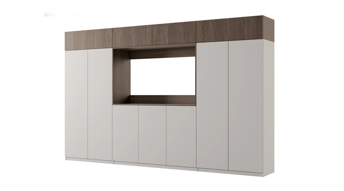 Stylowa meblościanka ze strefą RTV 385×240 cm Szary New York Dąb Dunin - ATRIUM