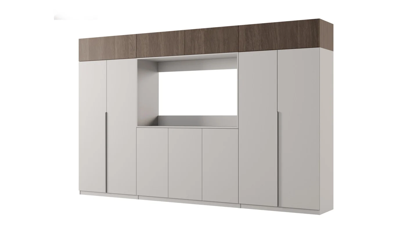 Stylowa meblościanka ze strefą RTV 385×240 cm Szary New York Dąb Dunin - ATRIUM