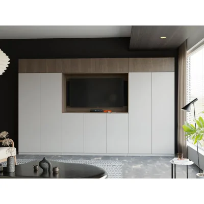Stylowa meblościanka ze strefą RTV 385×240 cm Szary New York Dąb Dunin - ATRIUM