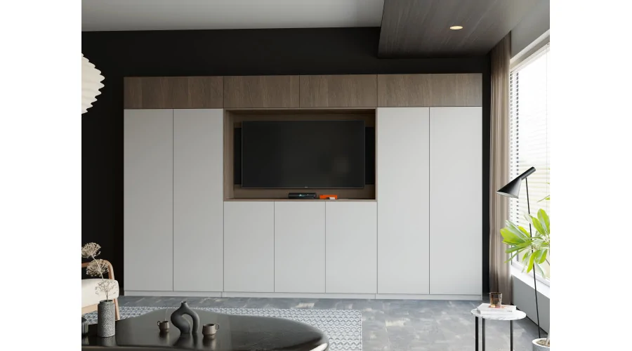 Stylowa meblościanka ze strefą RTV 385×240 cm Szary New York Dąb Dunin - ATRIUM