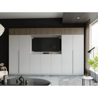 Stylowa meblościanka ze strefą RTV 385×240 cm Szary New York Dąb Dunin - ATRIUM