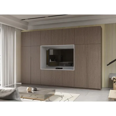 Minimalistyczna meblościanka z strefą RTV 350×240 cm Dąb Baltic Storm - HORIZON