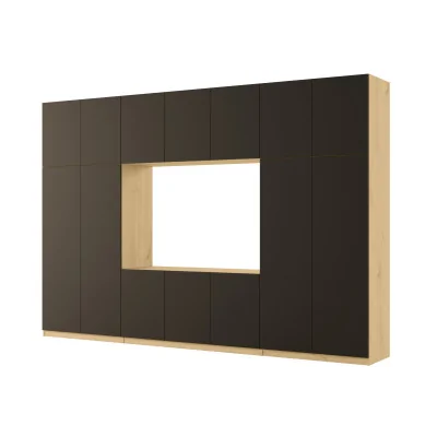 Minimalistyczna meblościanka z strefą RTV 350×240 cm Dąb Carpenter Jasny Czarny Onyx - HORIZON
