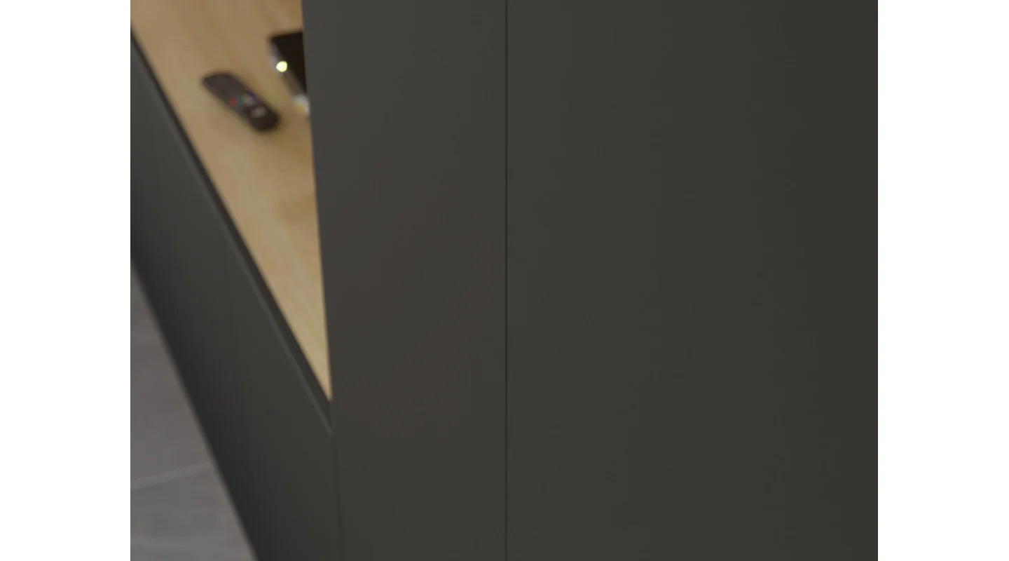 Minimalistyczna meblościanka z strefą RTV 350×240 cm Dąb Carpenter Jasny Czarny Onyx - HORIZON