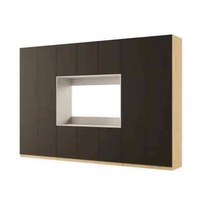 Minimalistyczna meblościanka z strefą RTV 350×240 cm Dąb Carpenter Jasny Czarny Onyx - HORIZON