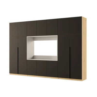 Minimalistyczna meblościanka z strefą RTV 350×240 cm Dąb Carpenter Jasny Czarny Onyx - HORIZON