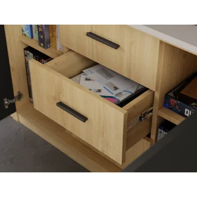 Minimalistyczna meblościanka z strefą RTV 350×240 cm Dąb Carpenter Jasny Czarny Onyx - HORIZON