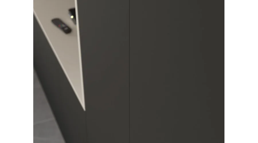 Minimalistyczna meblościanka z strefą RTV 350×240 cm Dąb Carpenter Jasny Czarny Onyx - HORIZON