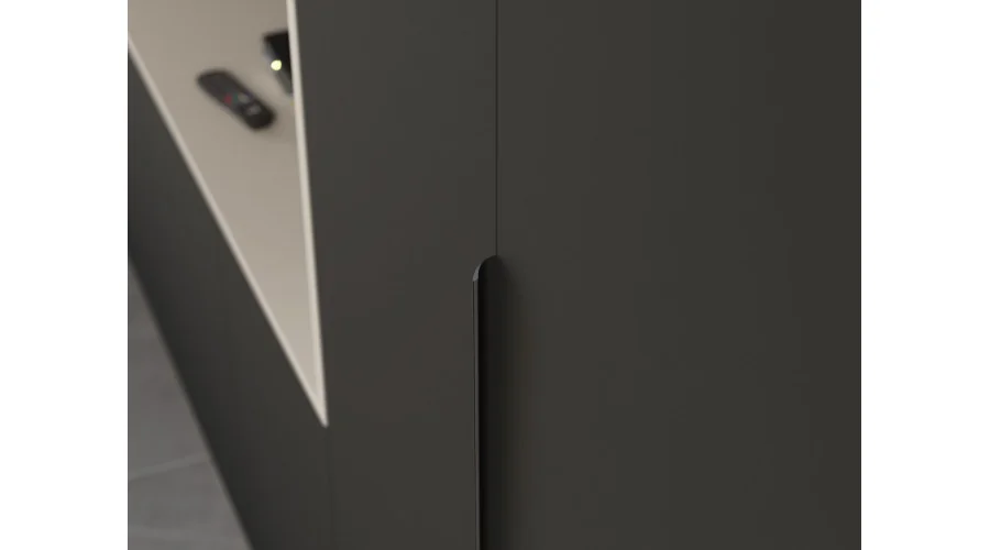 Minimalistyczna meblościanka z strefą RTV 350×240 cm Dąb Carpenter Jasny Czarny Onyx - HORIZON