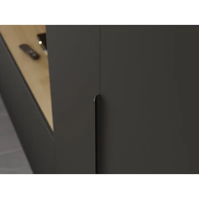 Minimalistyczna meblościanka z strefą RTV 350×240 cm Dąb Carpenter Jasny Czarny Onyx - HORIZON