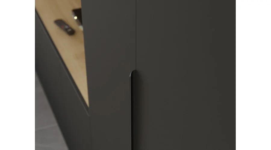 Minimalistyczna meblościanka z strefą RTV 350×240 cm Dąb Carpenter Jasny Czarny Onyx - HORIZON