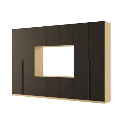 Minimalistyczna meblościanka z strefą RTV 350×240 cm Dąb Carpenter Jasny Czarny Onyx - HORIZON