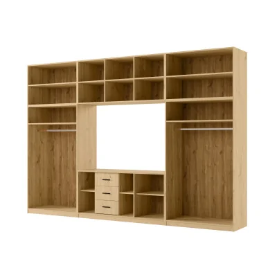 Minimalistyczna meblościanka z strefą RTV 350×240 cm Dąb Carpenter Jasny Czarny Onyx - HORIZON