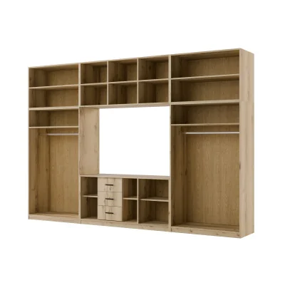Minimalistyczna meblościanka z strefą RTV 350×240 cm Dąb Grand Kaszmirowy Beż - HORIZON