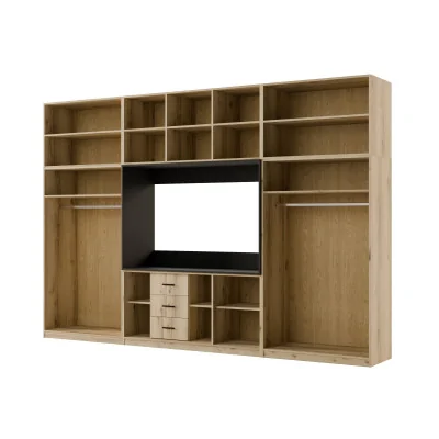 Minimalistyczna meblościanka z strefą RTV 350×240 cm Dąb Grand Kaszmirowy Beż - HORIZON