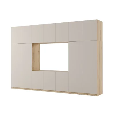Minimalistyczna meblościanka z strefą RTV 350×240 cm Dąb Grand Kaszmirowy Beż - HORIZON