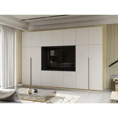 Minimalistyczna meblościanka z strefą RTV 350×240 cm Dąb Grand Kaszmirowy Beż - HORIZON