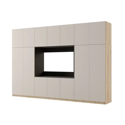 Minimalistyczna meblościanka z strefą RTV 350×240 cm Dąb Grand Kaszmirowy Beż - HORIZON