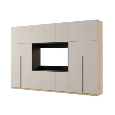 Minimalistyczna meblościanka z strefą RTV 350×240 cm Dąb Grand Kaszmirowy Beż - HORIZON
