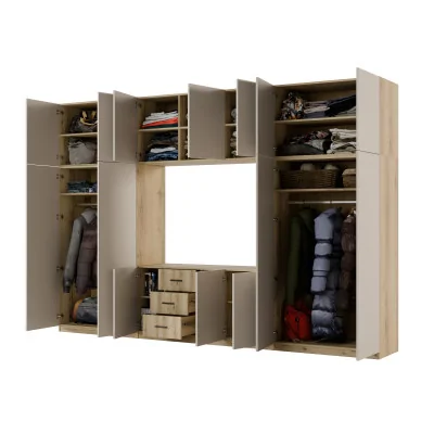 Minimalistyczna meblościanka z strefą RTV 350×240 cm Dąb Grand Kaszmirowy Beż - HORIZON