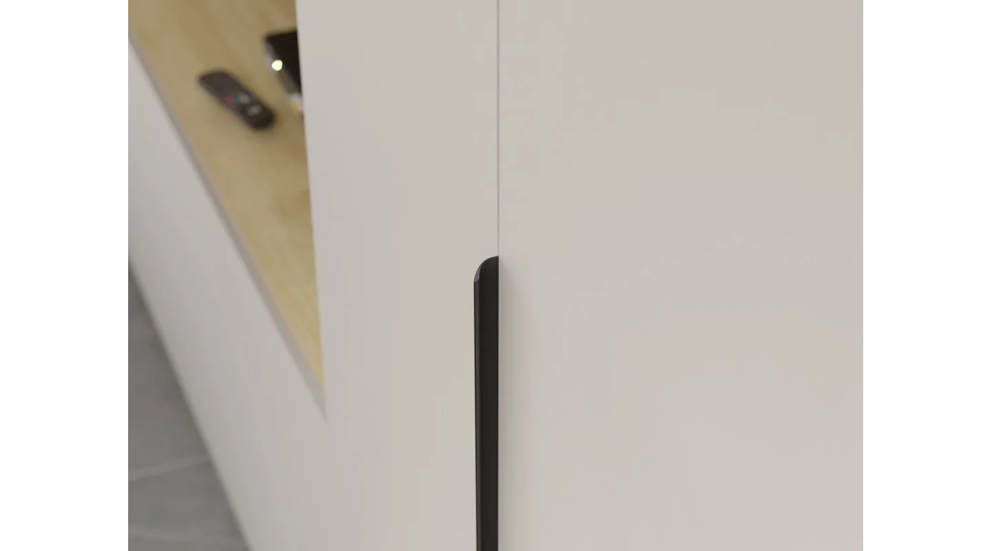Minimalistyczna meblościanka z strefą RTV 350×240 cm Dąb Grand Kaszmirowy Beż - HORIZON