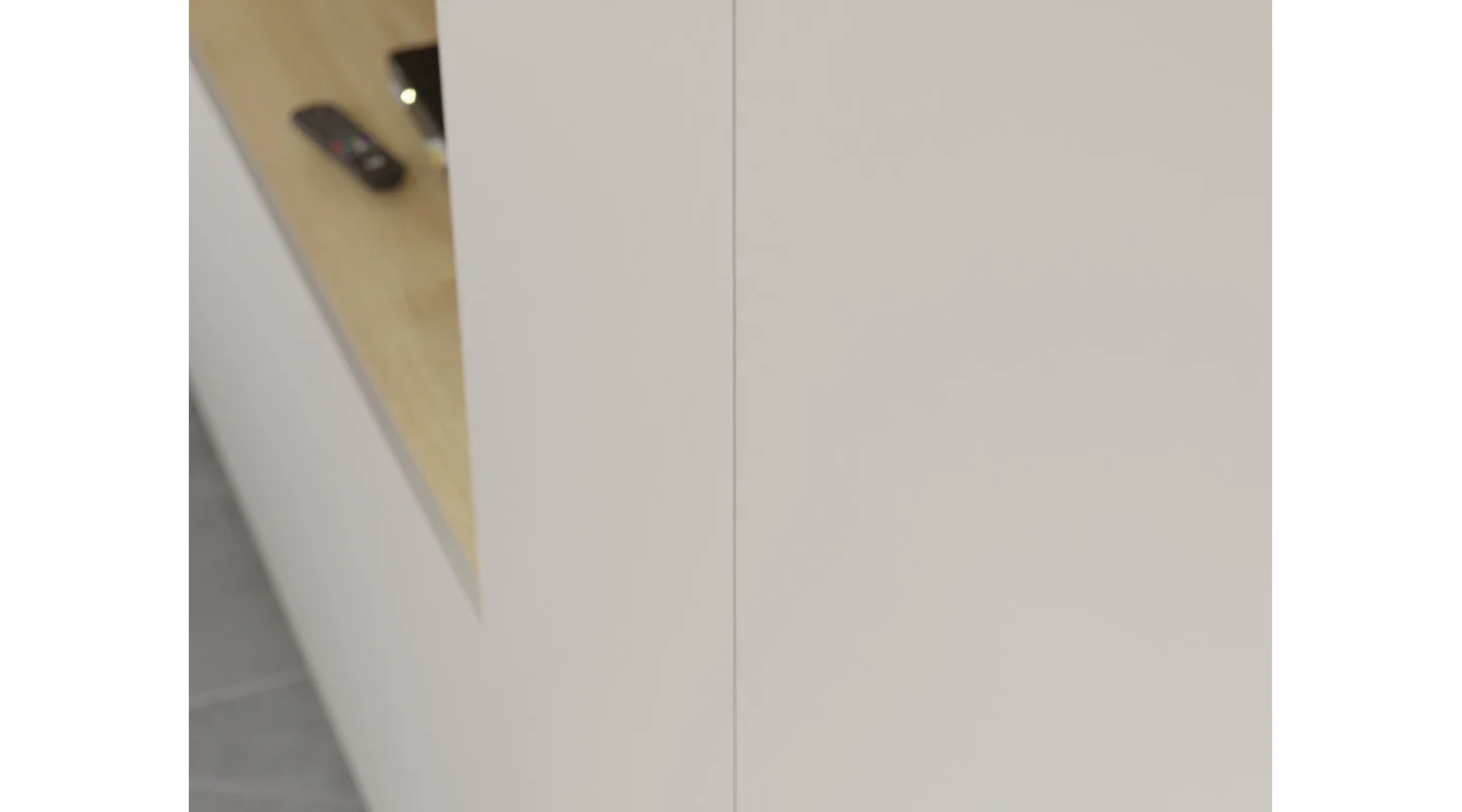 Minimalistyczna meblościanka z strefą RTV 350×240 cm Dąb Grand Kaszmirowy Beż - HORIZON
