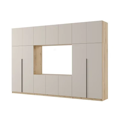 Minimalistyczna meblościanka z strefą RTV 350×240 cm Dąb Grand Kaszmirowy Beż - HORIZON