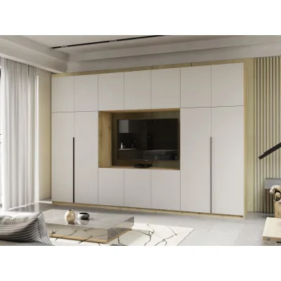 Minimalistyczna meblościanka z strefą RTV 350×240 cm Dąb Grand Kaszmirowy Beż - HORIZON