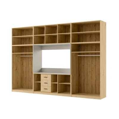 Minimalistyczna meblościanka z strefą RTV 350×240 cm Dąb Carpenter Jasny Czarny Onyx - HORIZON