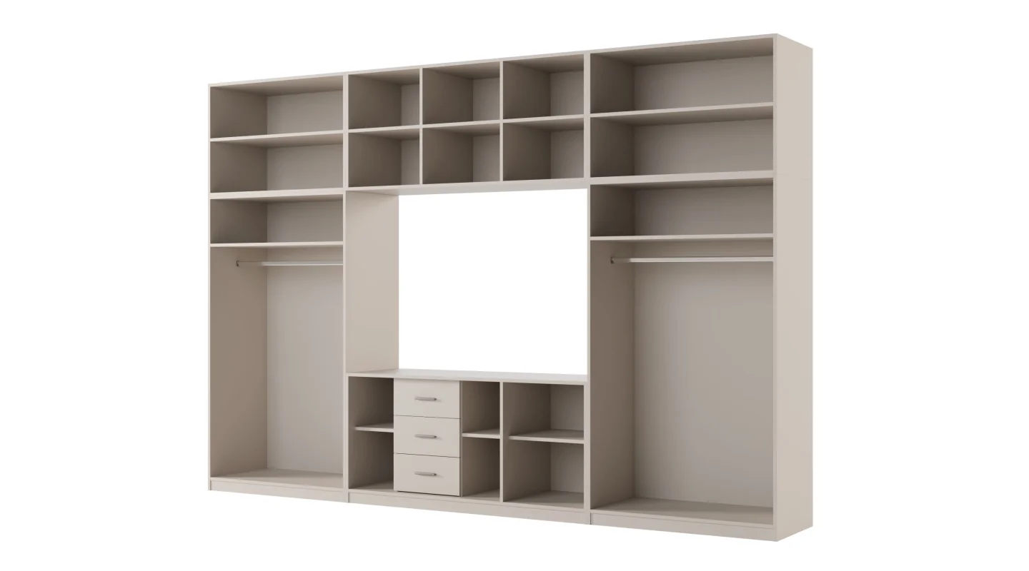 Minimalistyczna meblościanka z strefą RTV 350×240 cm Kaszmirowy Beż - HORIZON