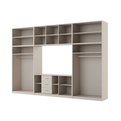 Minimalistyczna meblościanka z strefą RTV 350×240 cm Kaszmirowy Beż - HORIZON