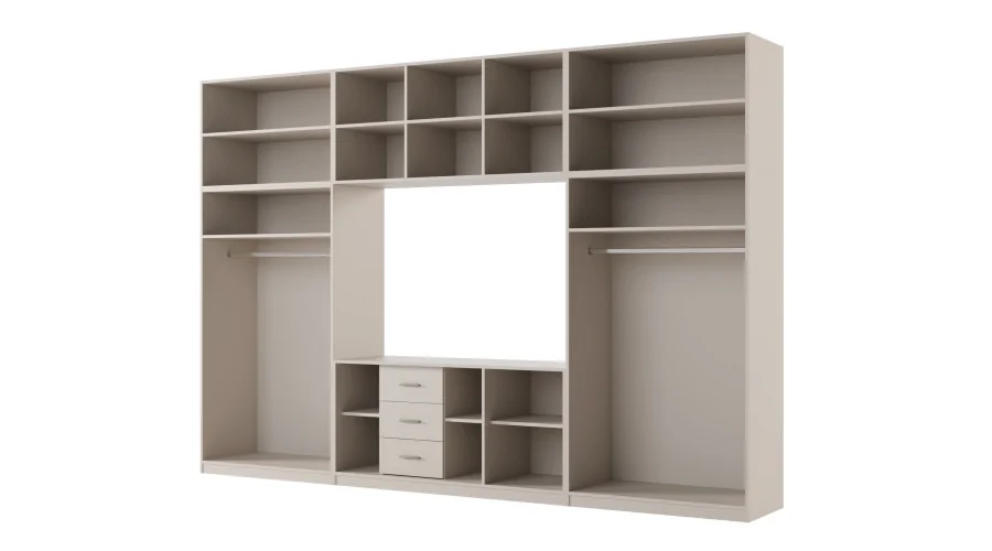 Minimalistyczna meblościanka z strefą RTV 350×240 cm Kaszmirowy Beż - HORIZON