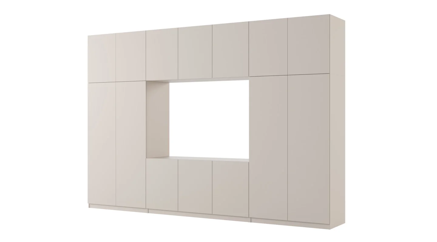 Minimalistyczna meblościanka z strefą RTV 350×240 cm Kaszmirowy Beż - HORIZON