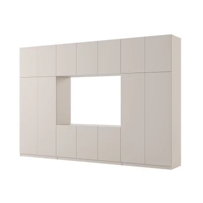 Minimalistyczna meblościanka z strefą RTV 350×240 cm Kaszmirowy Beż - HORIZON