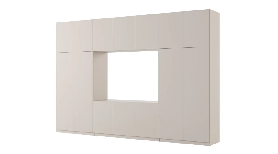 Minimalistyczna meblościanka z strefą RTV 350×240 cm Kaszmirowy Beż - HORIZON