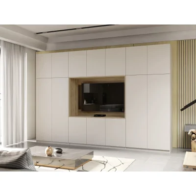 Minimalistyczna meblościanka z strefą RTV 350×240 cm Kaszmirowy Beż - HORIZON