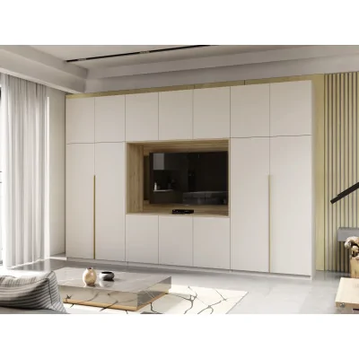 Minimalistyczna meblościanka z strefą RTV 350×240 cm Kaszmirowy Beż - HORIZON